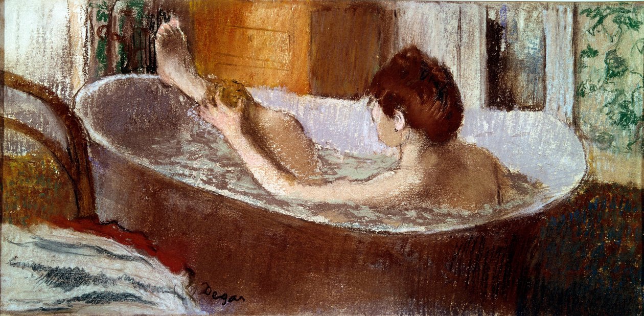 Kvinna i sitt bad som svampar benet Pastell av Edgar Degas (1834-1917) 1883 Sön. 0,19x0,41 m Paris, musee d