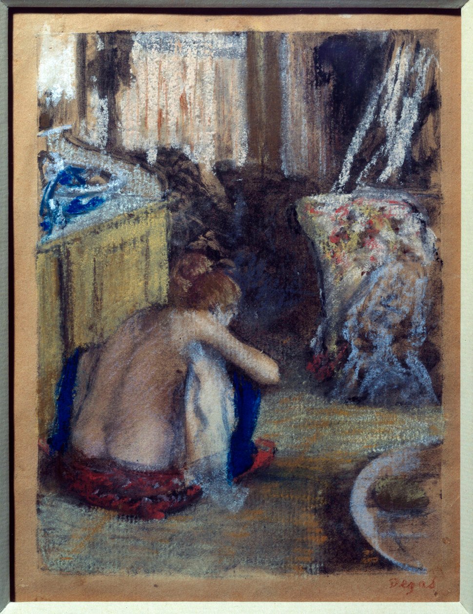Kvinna på huk Pastell på monotypi av Edgar Degas (1834-1917) 1877 Sön. 0,18x0,14 m Paris, musee d