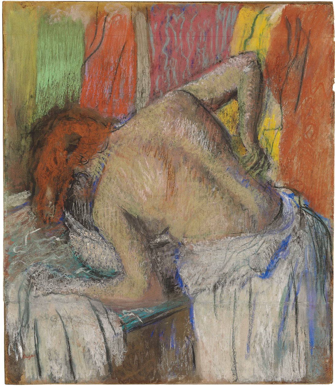 Kvinna som tvättar ryggen, ca 1895 (pastell på sammanfogat papper nedlagt ombord) av Edgar Degas
