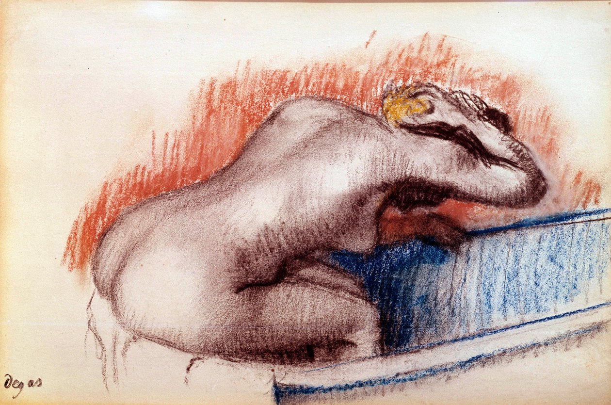 Kvinna som tvättar sig i ett bad Pastell av Edgar Degas (1834-1917) 1892 Sön. 0,31x0,47 m Paris, musee d