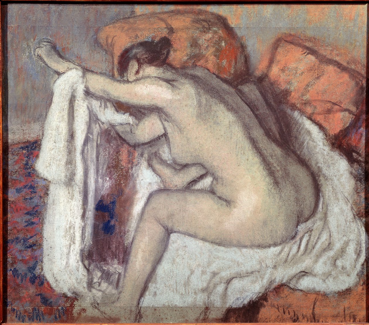 Kvinna som torkar sin arm. Målning av Edgar Degas (1834-1917). Pastell. Sao Paulos konstmuseum, Brasilien av Edgar Degas