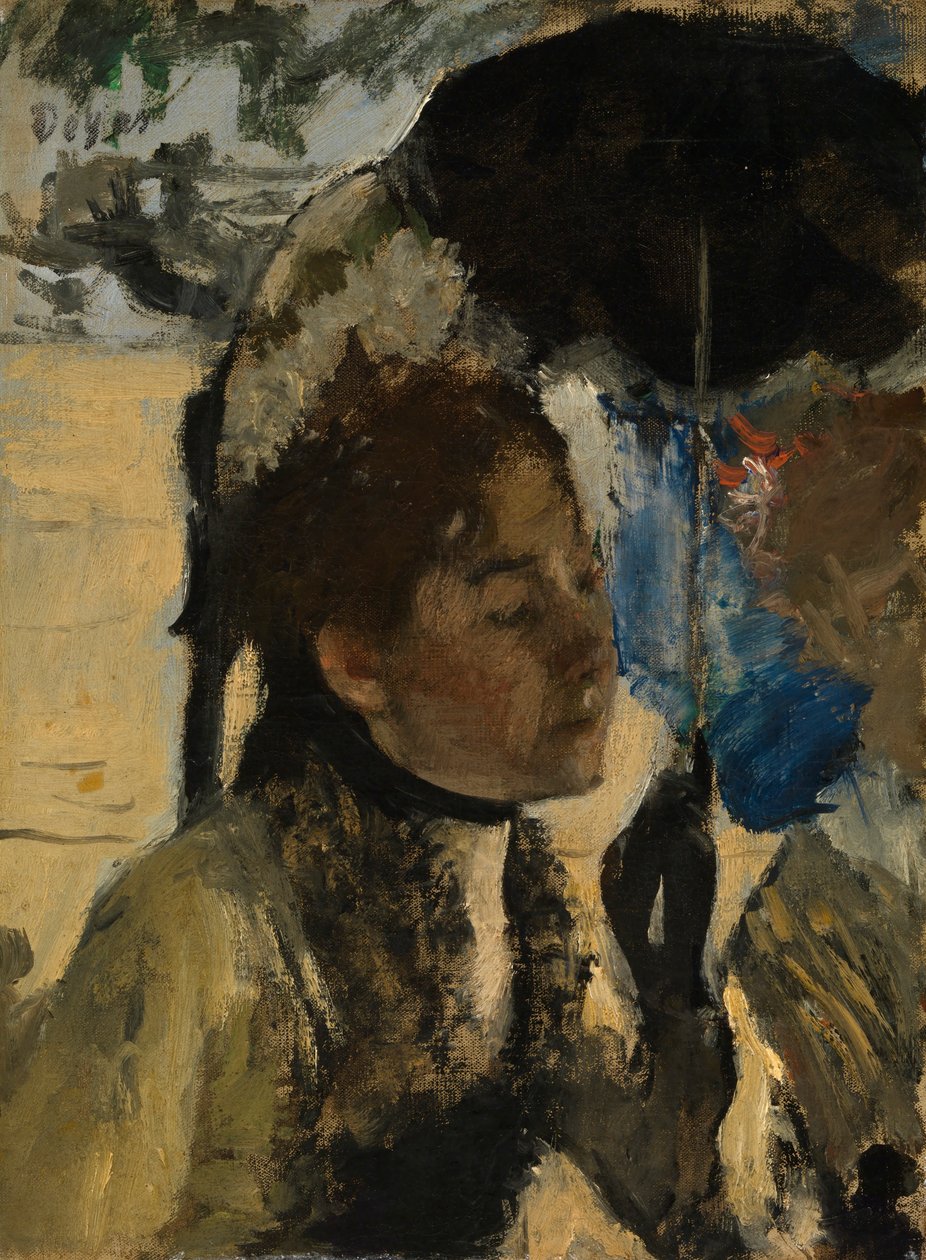 Kvinna med ett parasoll, ca 1880 (olja på duk) av Edgar Degas