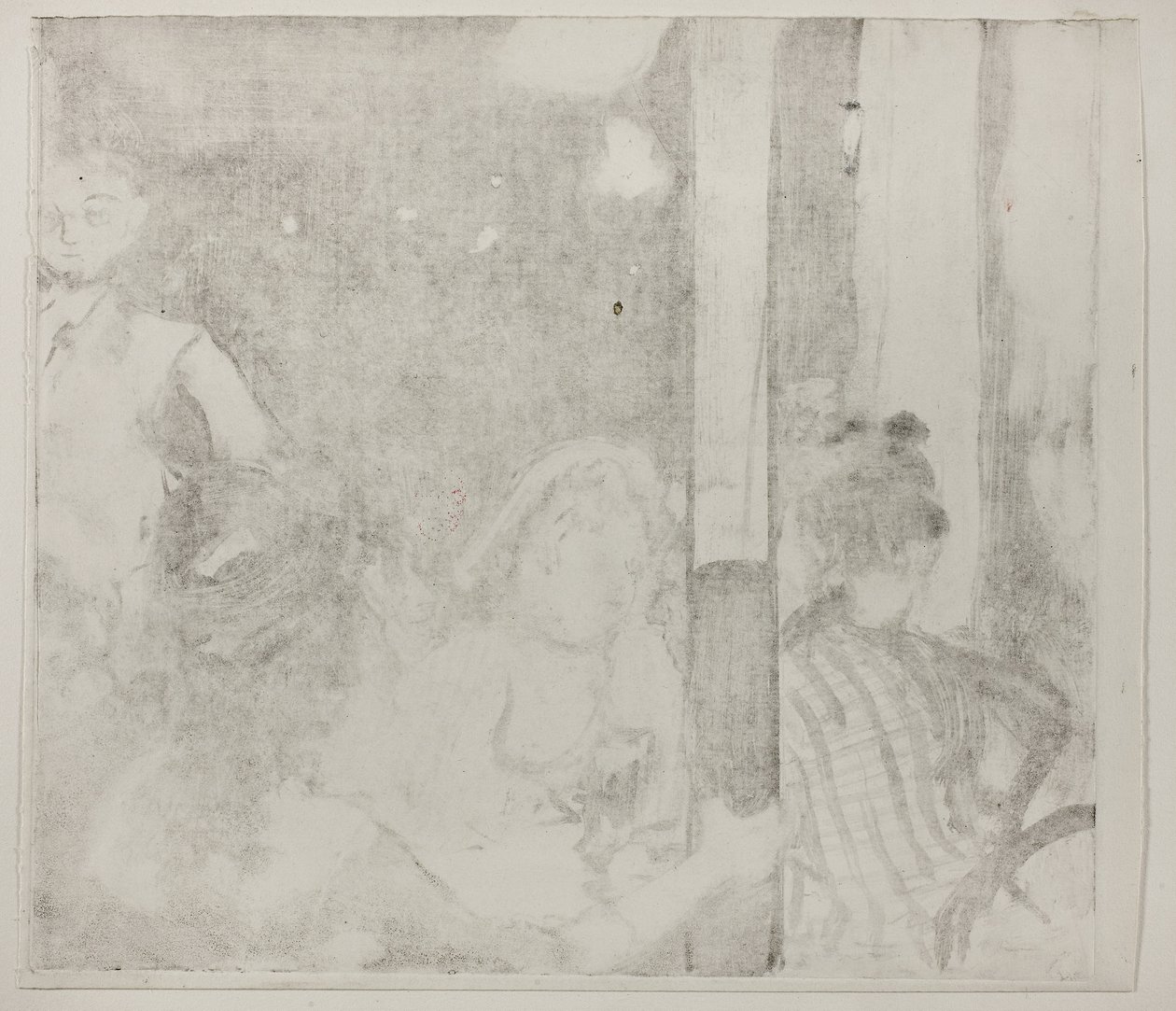 Kvinnor framför ett kafé, kväll, ca 1877 (monotyp besläktad på elfenbensvävt papper) av Edgar Degas