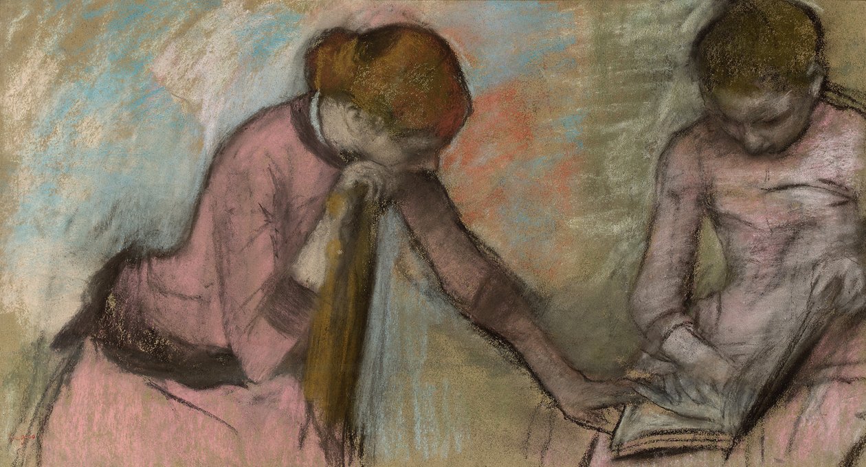 Unga flickor som tittar på ett album; Unga flickor tittar på ett album, ca 1884 av Edgar Degas