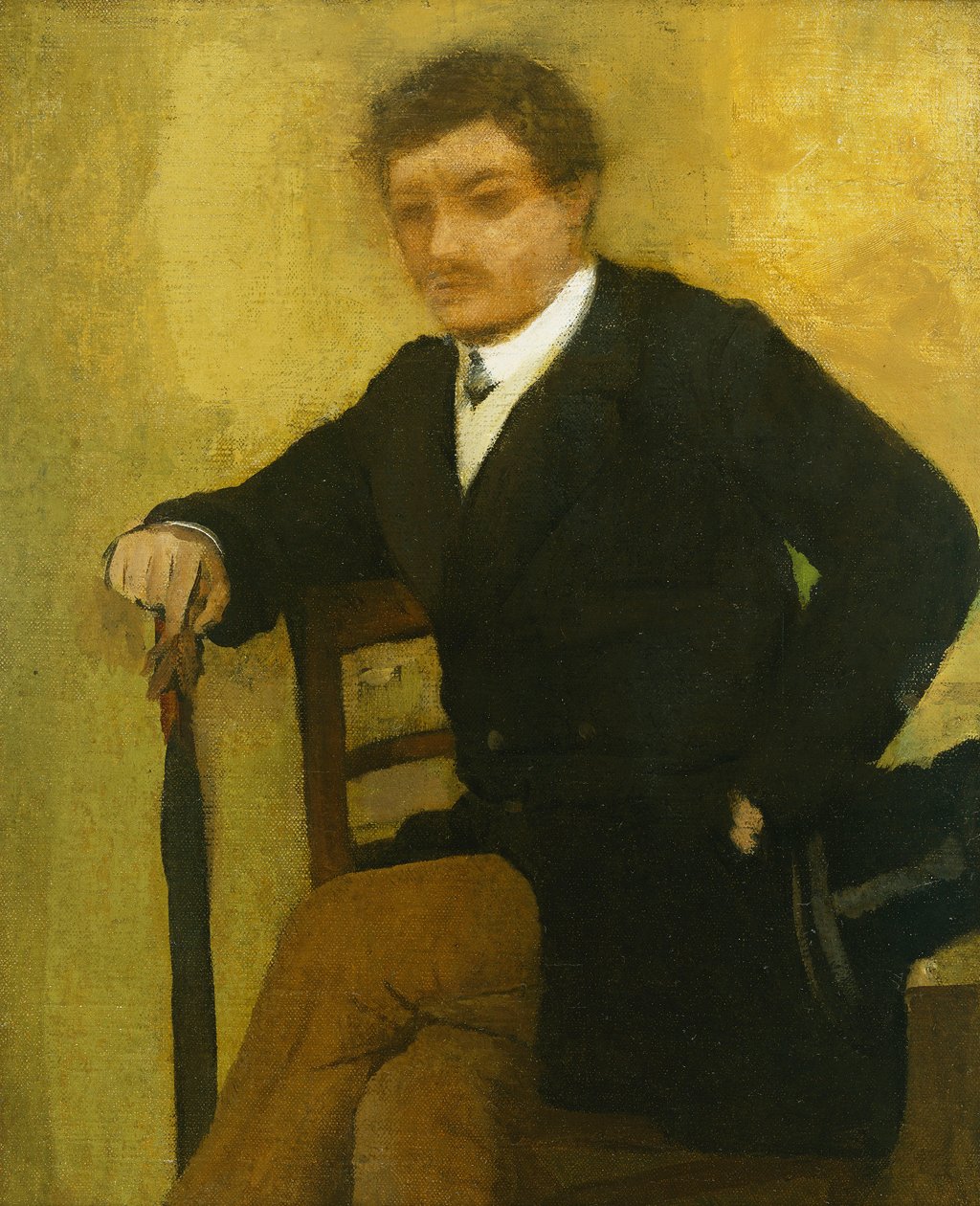 Ung mansammanträde med jacka och paraply; Ung man sittande med jacka och paraply, ca 1864-1868 av Edgar Degas