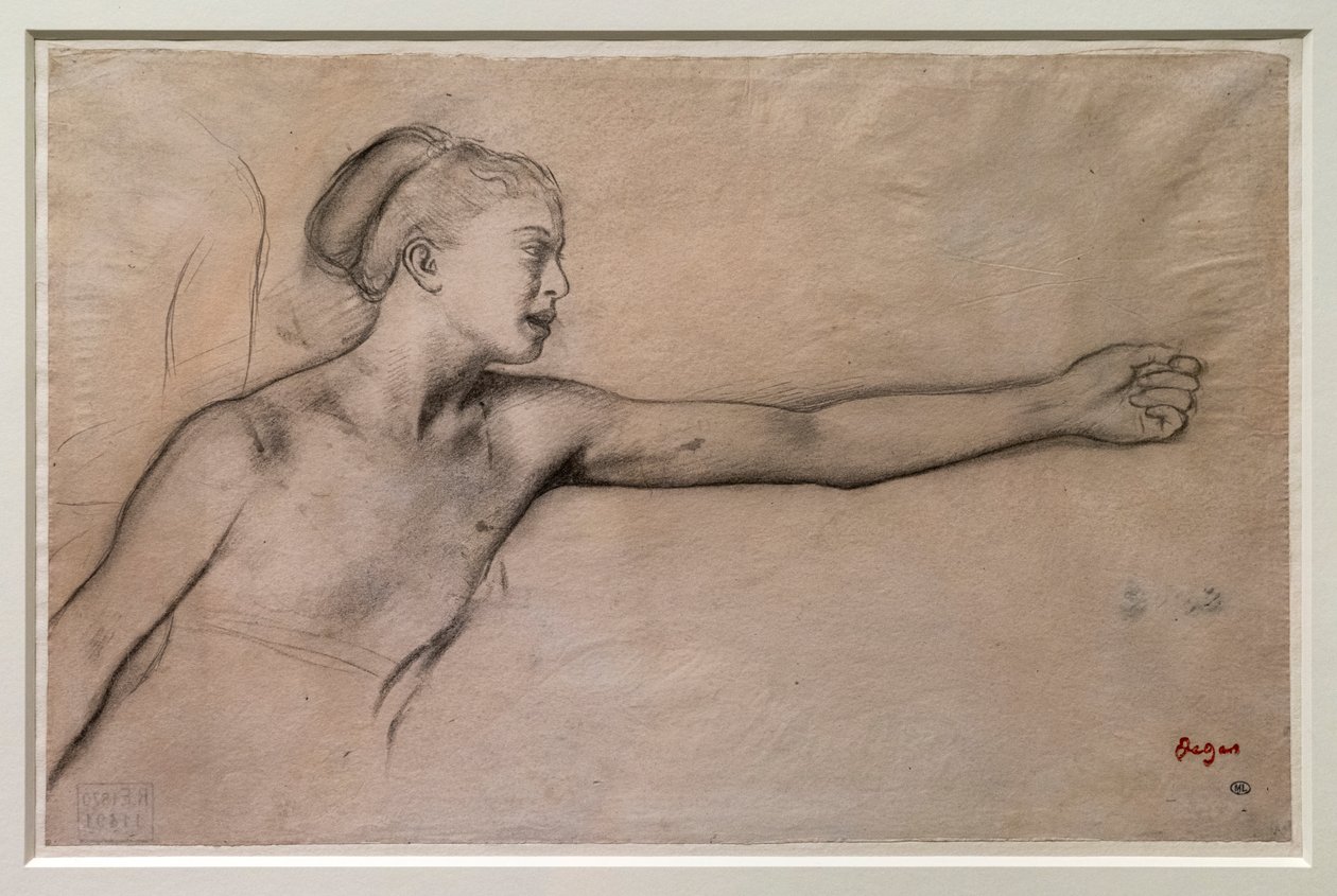 Ung spartansk tjej (studie för "Little Spartan girls provocing boys"). Omkring 1860-1862. Svart penna, grafit, blandningar på kalkerpapper. av Edgar Degas
