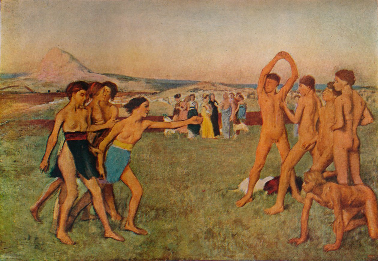 Unga spartaner tränar, c1860, 1932 av Edgar Degas