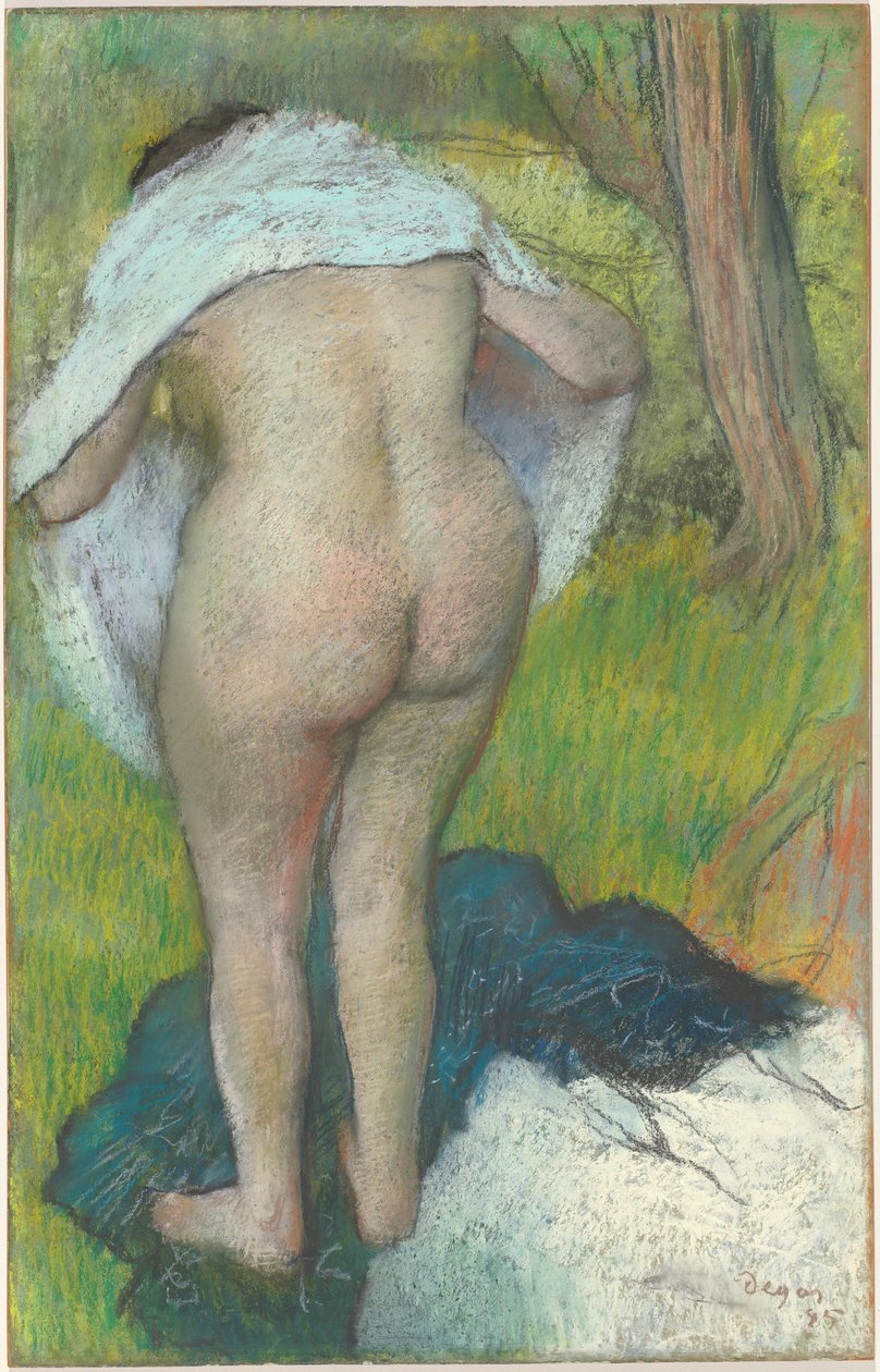 Ung kvinna som klär sig själv av Edgar Degas