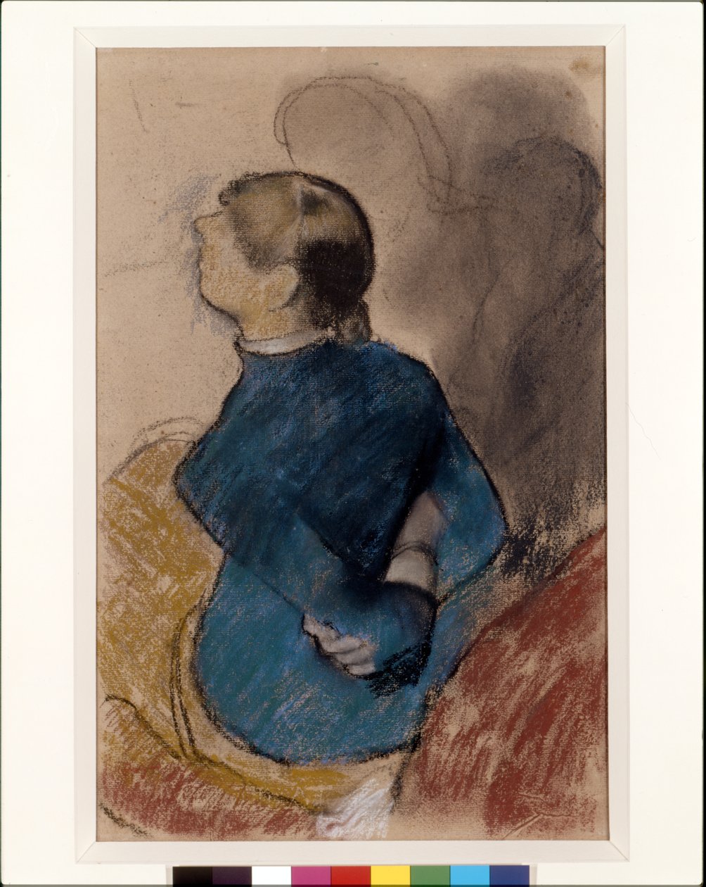 Young Woman In Blue (バフ紙に木炭の上にパステル)スウェーデン語 av Edgar Degas