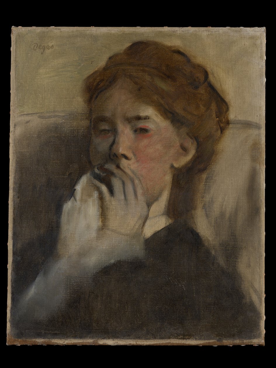 Ung kvinna med handen över munnen av Edgar Degas