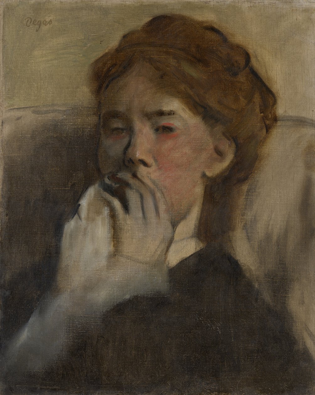 Ung kvinna med handen över munnen, ca. 1875. av Edgar Degas