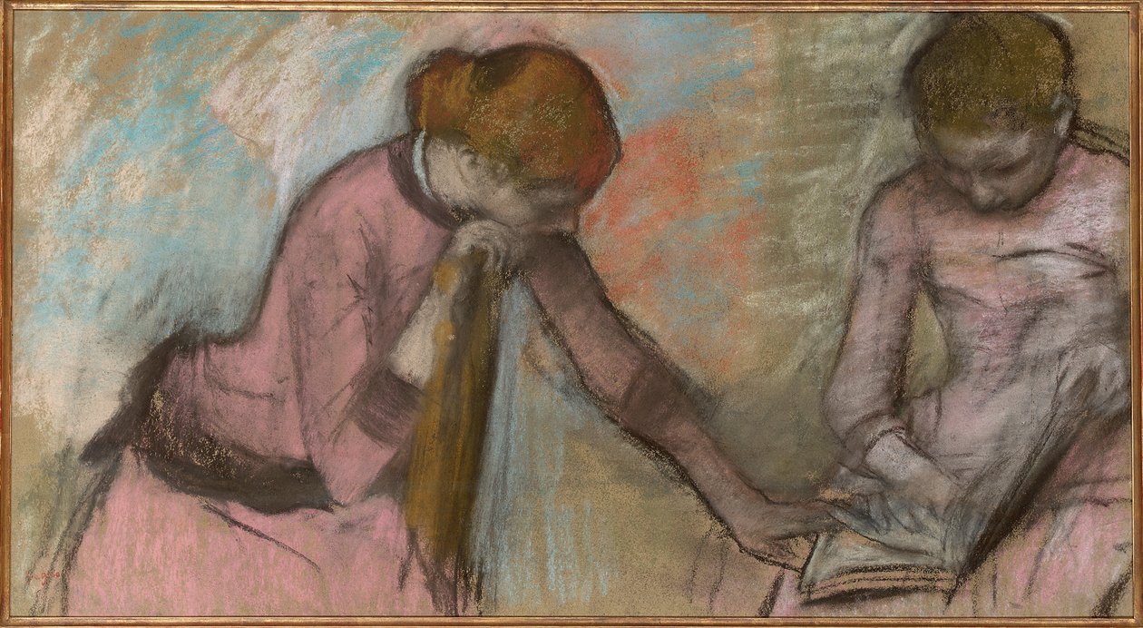Unga flickor tittar på ett album, ca 1884 (pastell på papper på kort) av Edgar Degas