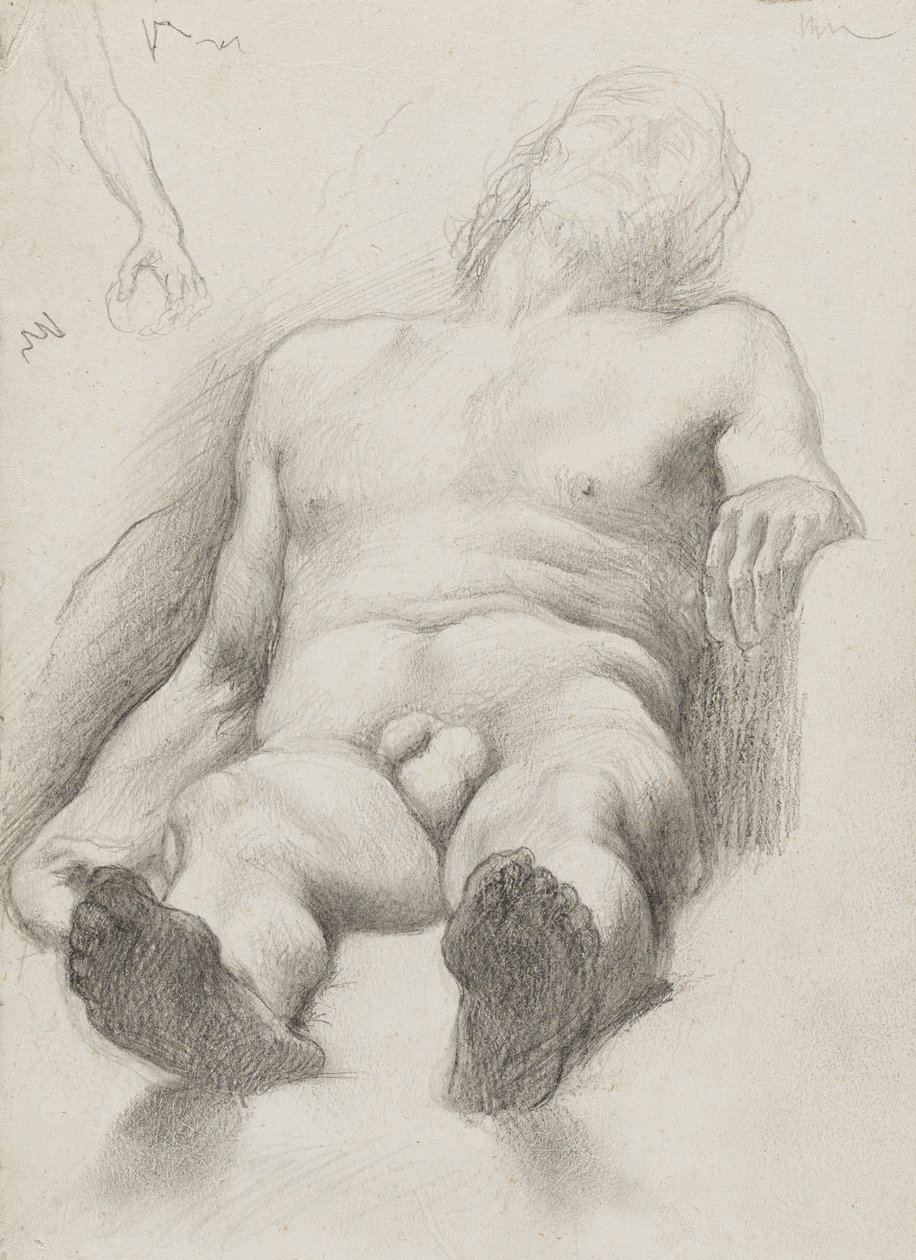 Studie - Reclining Nude Man, 1856-58 (grafit på krämfärgat papper) av Edgar Degas
