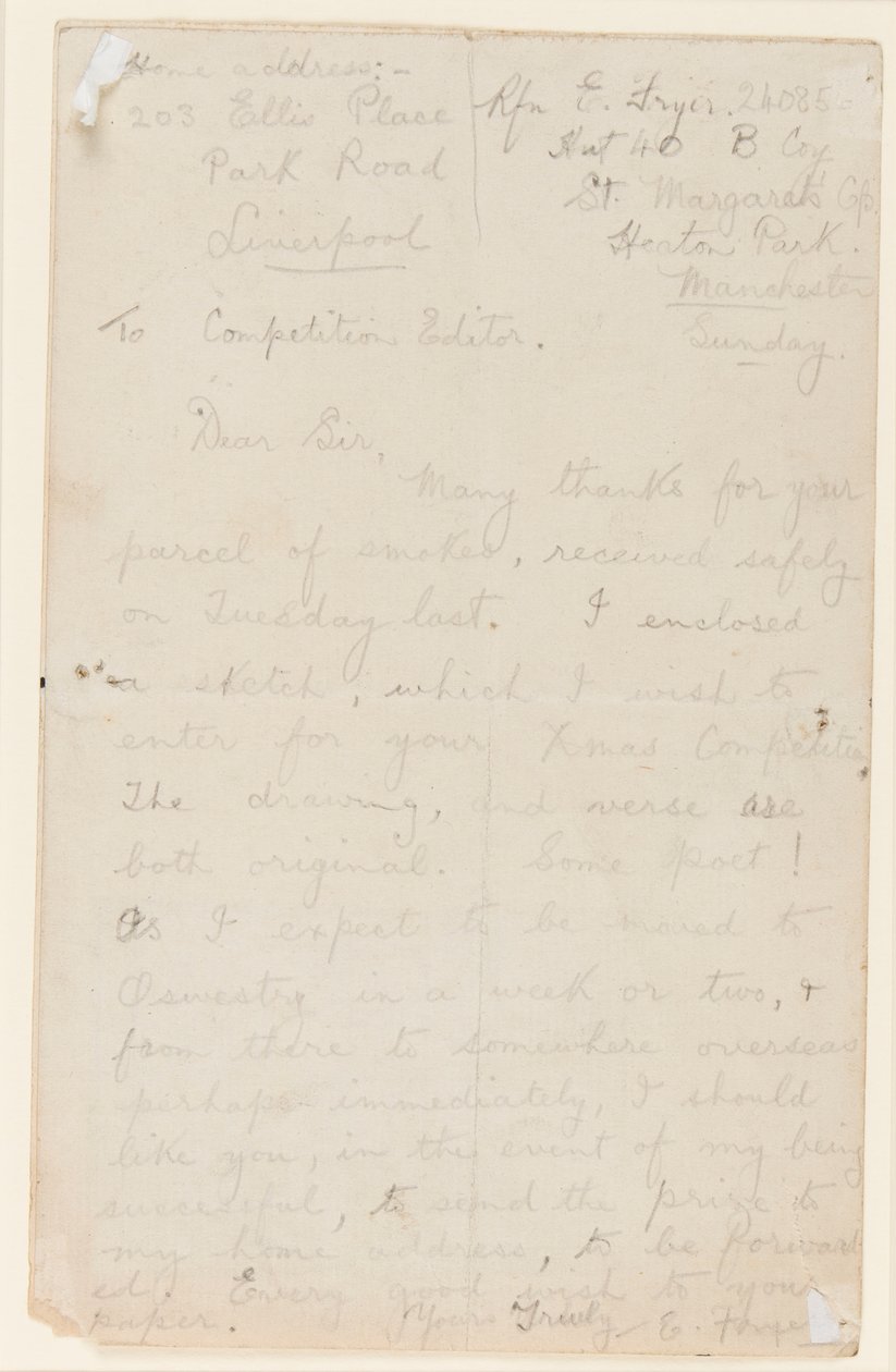 Brev till tidningstävlingsredaktör, 1914-18 av Edgar Fryer