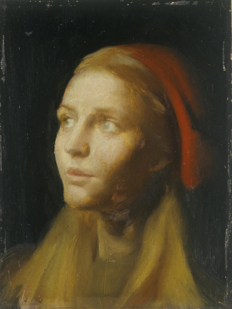 Studie av ett flickhuvud (olja på duk) av Edgar Herbert Thomas