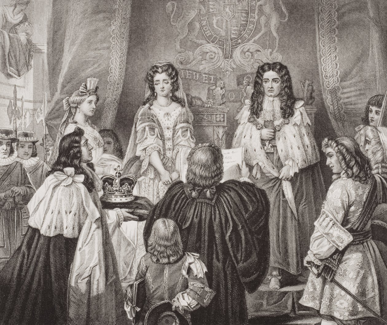 Kronen tilbudt til William og Mary af Lords and Commons i Whitehall den 12. februar 1689 fra `Illustrations of English and Scottish History