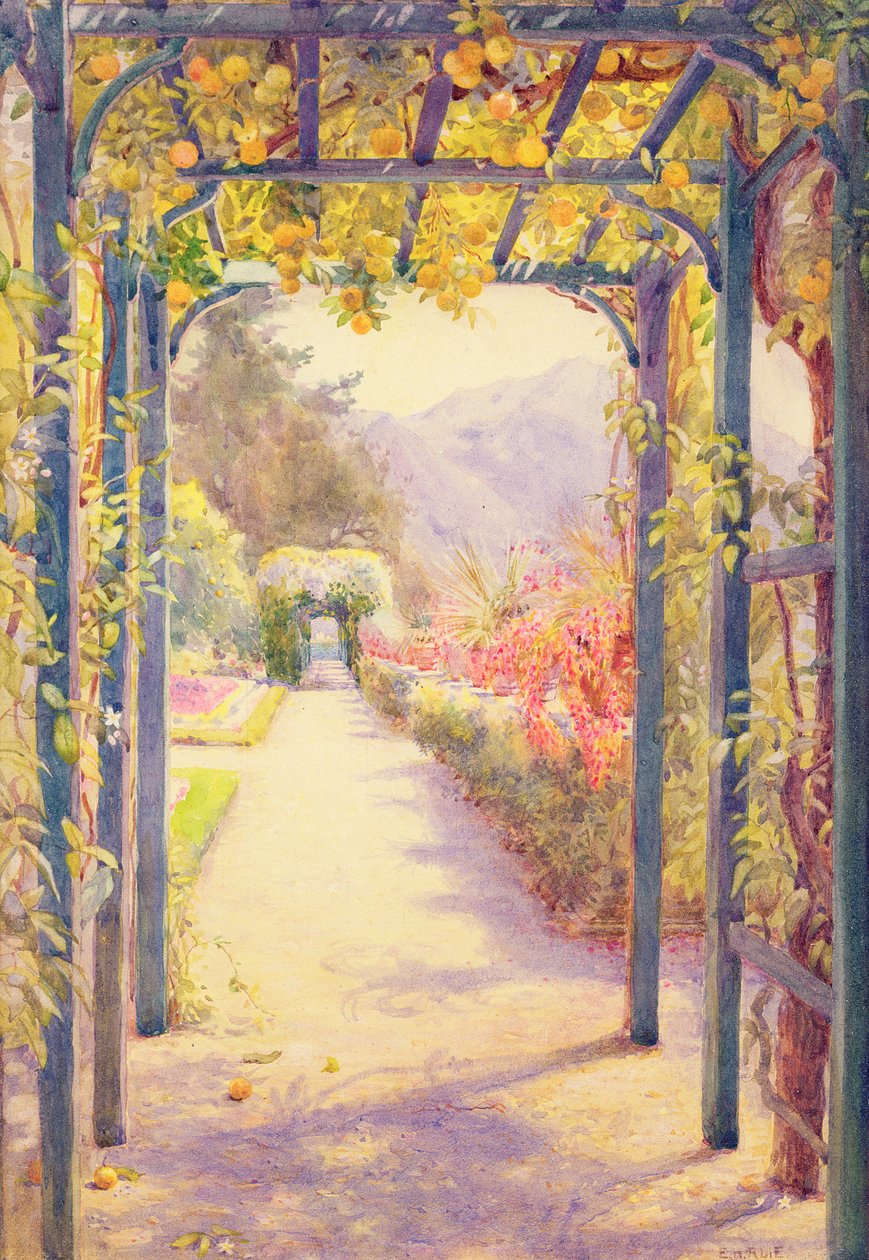 En italiensk pergola (akvarell på papper) av Edith Helena Adie