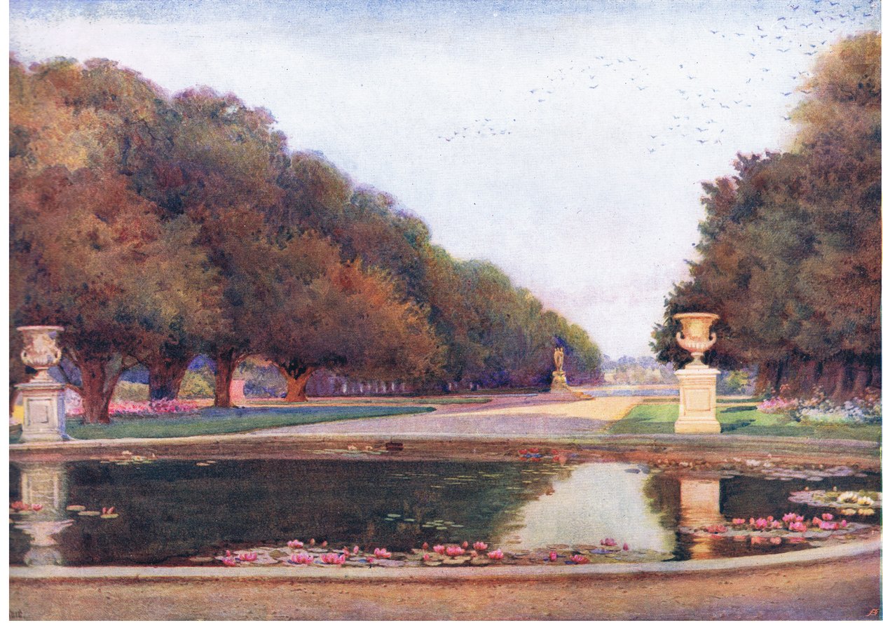The Long Water, Hampton Court, från The Gardens of England: In the Southern and Western Counties publicerad av The Studio av Edith Helena Adie