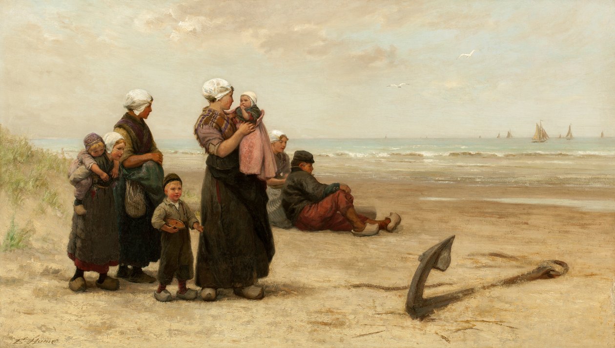 Håller utkik efter fartygens återkomst på stranden i Katwijk av Edith Hume