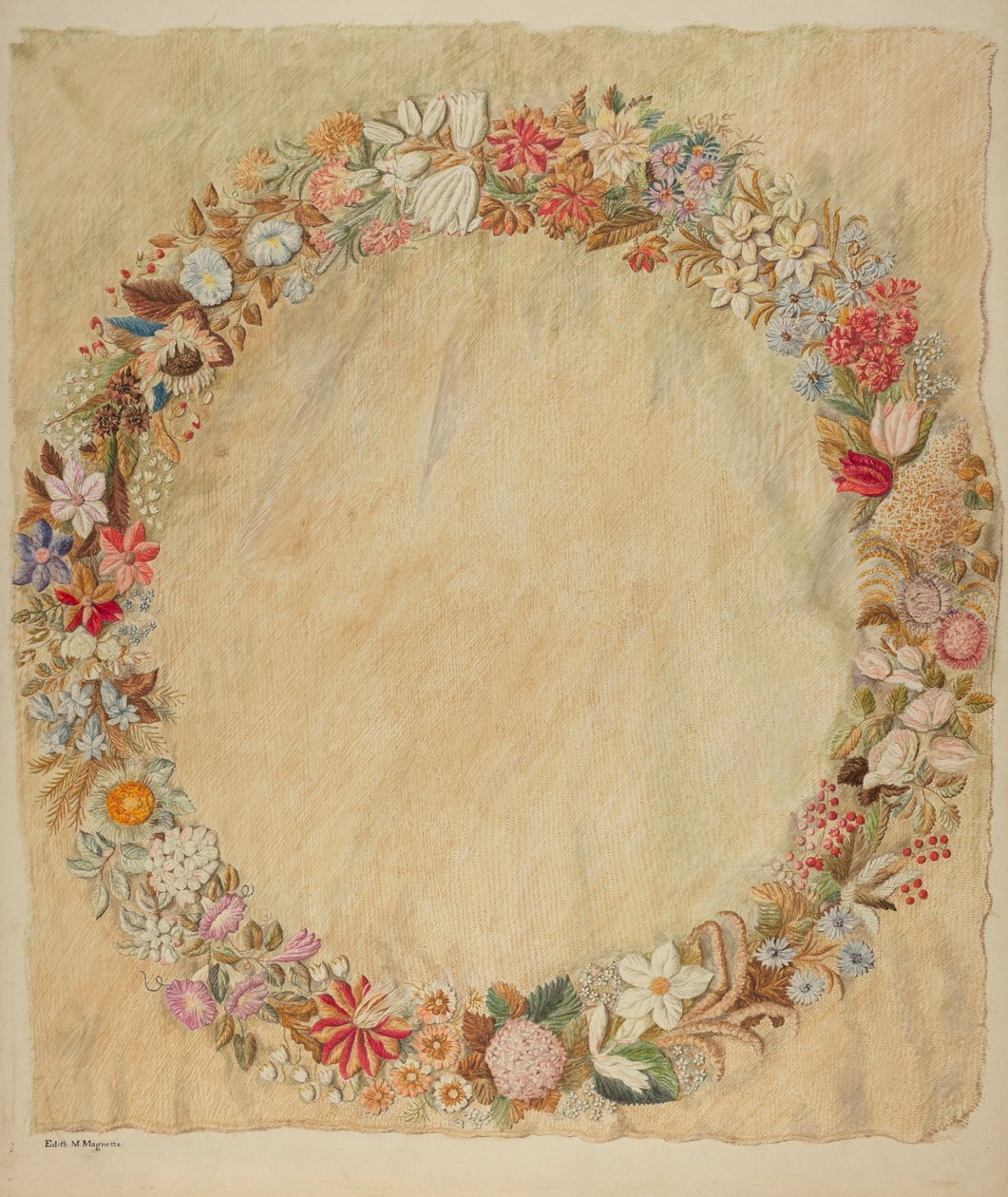 Crewel broderi för bord av Edith Magnette