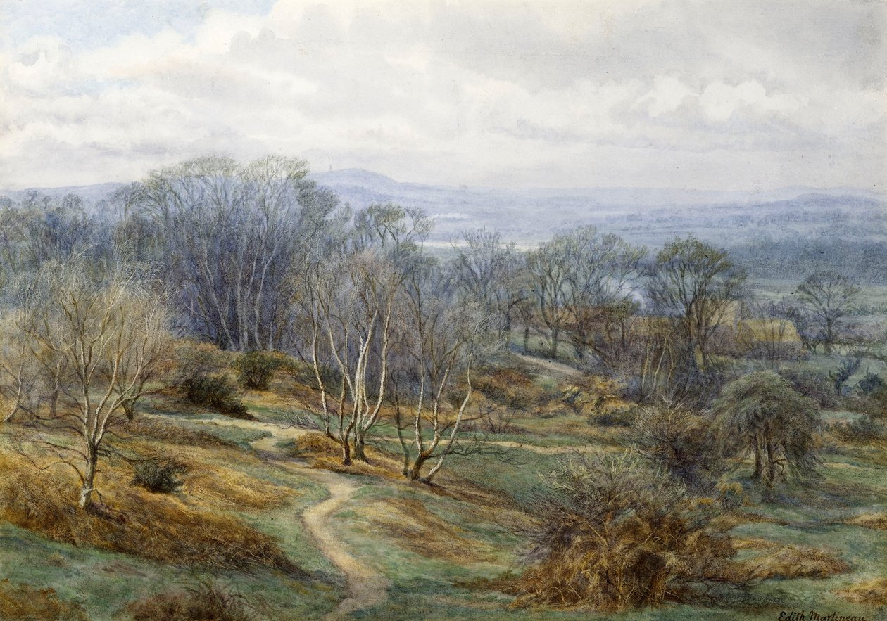 Hampstead Heath ser mot Harrow on the Hill, ca 1880 (wc på papper) av Edith Martineau