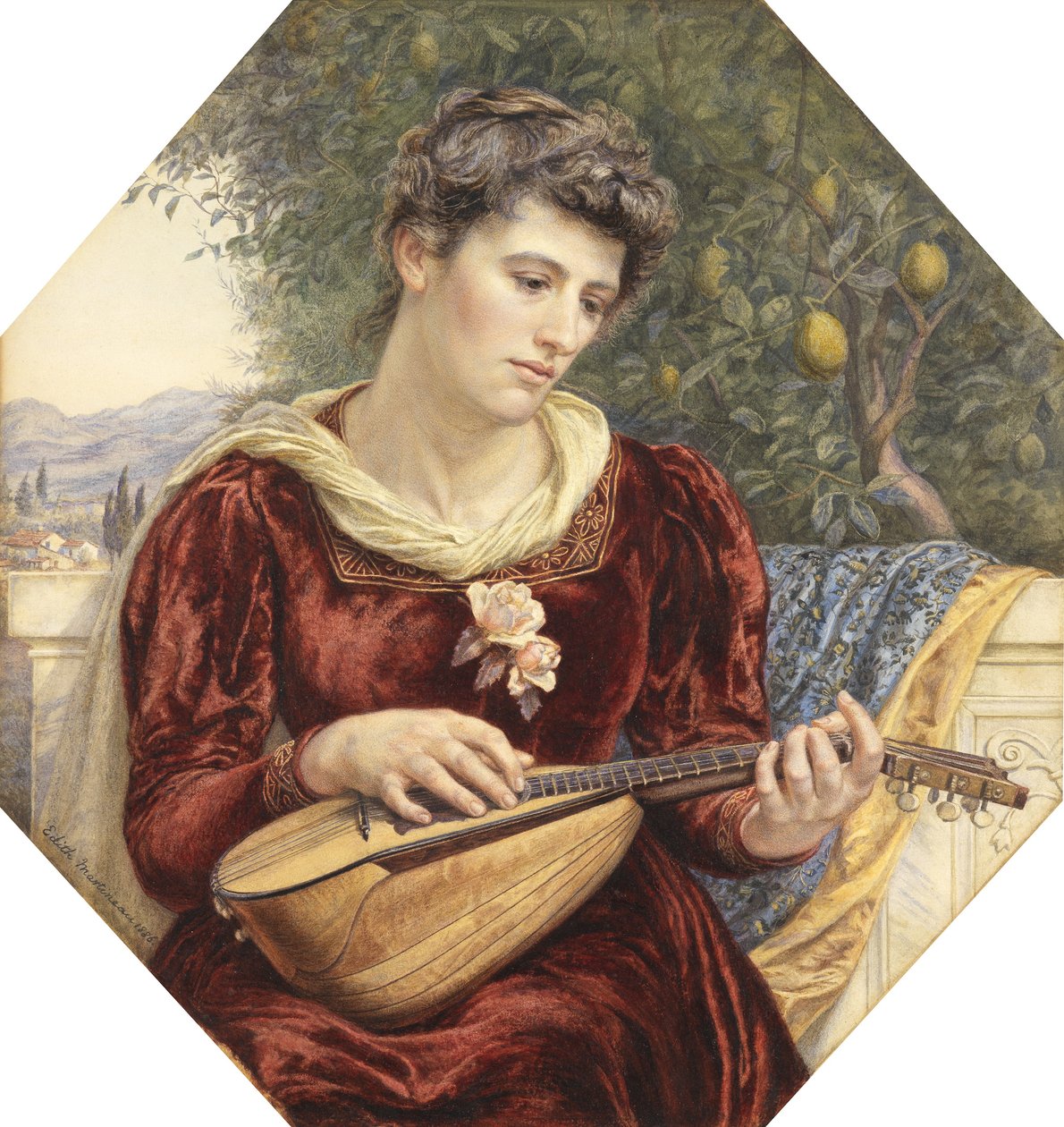 Touching the Strings, 1886 (penna, wc, kroppsfärg & gummi arabicum med utskrapa) av Edith Martineau