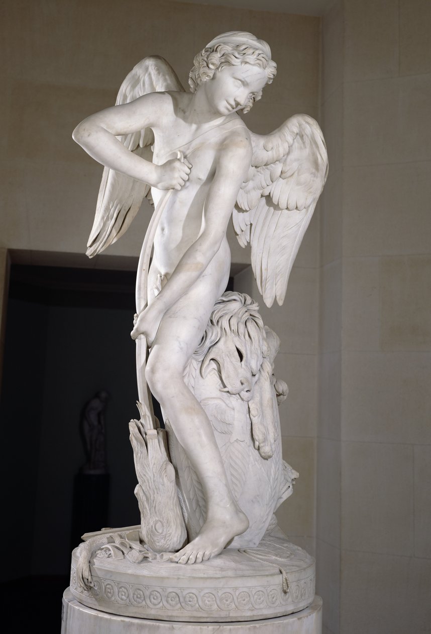 Amor som skär ut sin båge ur Herkules klubba, 1747-50 (marmor) (se även 234450) av Edmé Bouchardon