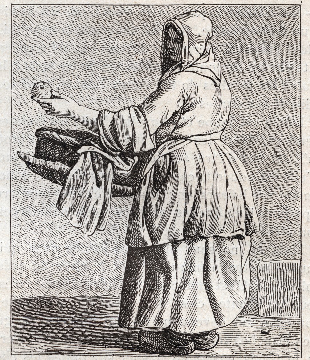 Handlaren med bakade äpplen - Pepetit metier de Paris (Studier tagna i det lägre folket eller Paris kris) - gravyr av Edme Bouchardon (1698-1762) av Edmé Bouchardon