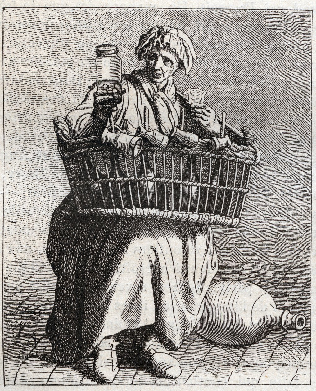 Konjakshandlaren - Pepetit metier de Paris (Studier tagna i det lägre folket eller Paris kris) - gravyr av Edme Bouchardon (1698-1762) av Edmé Bouchardon