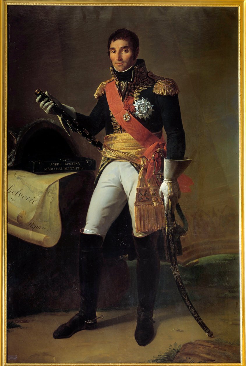 Porträtt till fots av Andre Massena, hertig av Rivoli (1756-1817), prins av Essling, marechal av imperiet Målning av Edme Adolphe Fontaine (1814-1878) 1800-talets sön. 2,15x1,4 m av Edme Adolphe Fontaine