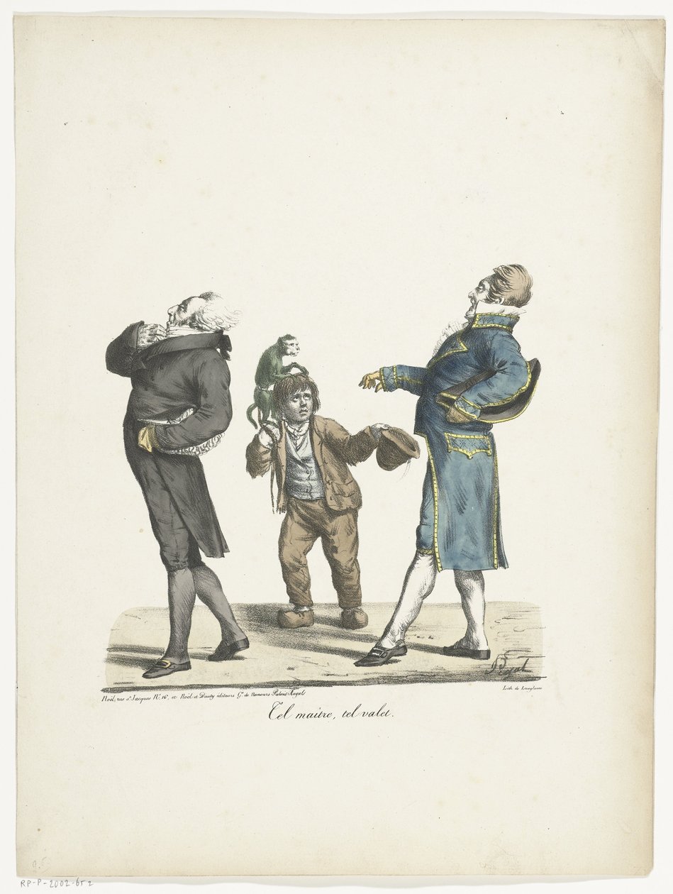 Mannen och hans tjänare går högmodigt förbi en tiggande pojke Tel maître, tel valet (titel på objekt) av Edme Jean Pigal