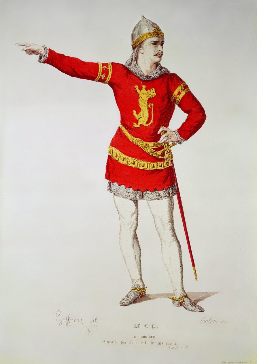 Rodrigo, från Corneilles "Le Cid", graverad av Alexandre Marie Colin (1798-1875) av Edmond A.F. Geffroy