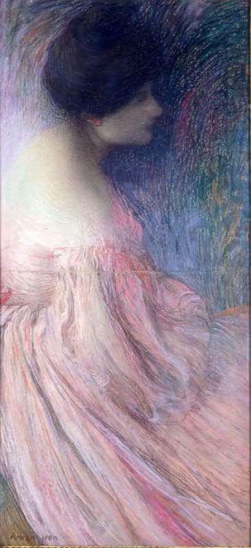  Femme en robe rosen av Edmond Aman Jean