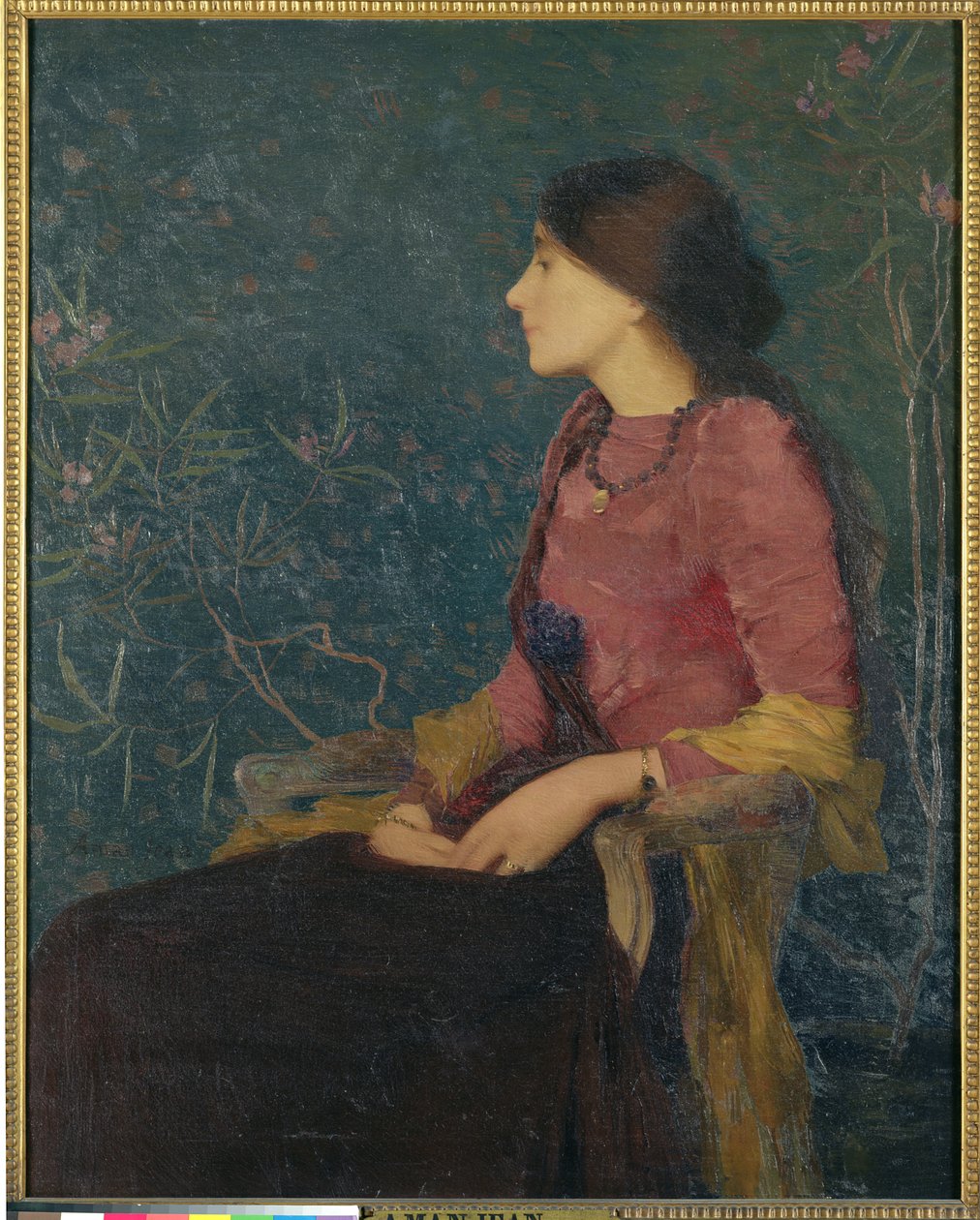 Sittande porträtt av Thadee-Caroline Jacquet, senare Madame Aman-Jean, före 1892 av Edmond François Aman Jean