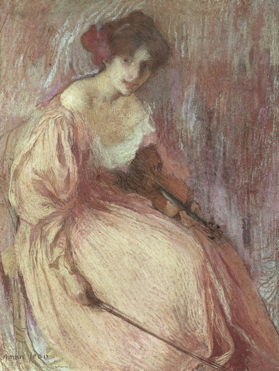 Den unge violinisten (pastell på papper) av Edmond François Aman Jean