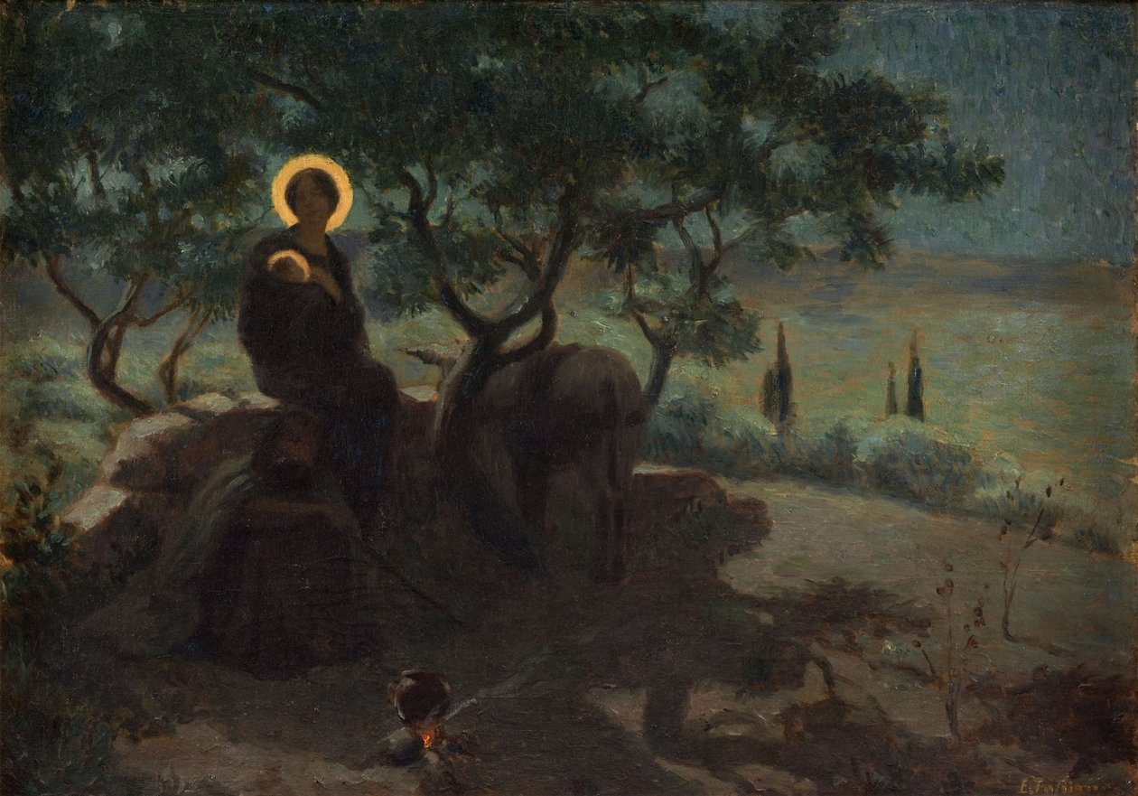 Flyg till Egypten, ca 1915 (olja på duk) av Edmond (1861 1943) Tapissier