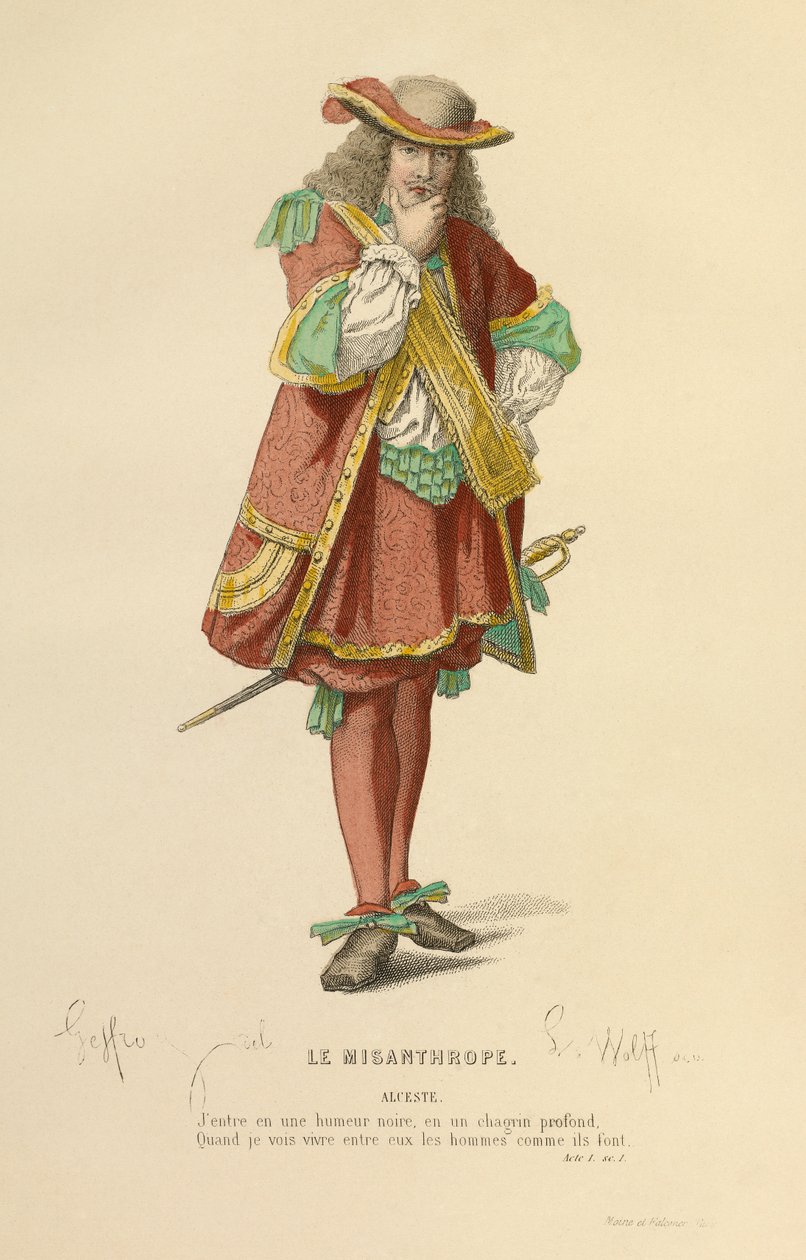 Kostym för rollen som Alceste, ca 1868 (gravyr) av Edmond Aime Florentin Geffroy