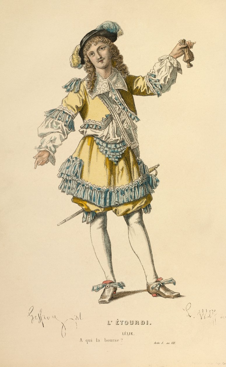 Kostym för rollen som Lelie, ca 1868 (gravyr) av Edmond Aime Florentin Geffroy