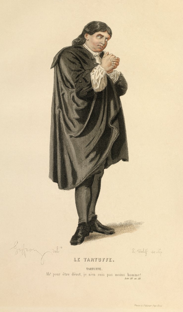 Kostym för rollen som Tartuffe, ca 1868 (gravyr) av Edmond Aime Florentin Geffroy
