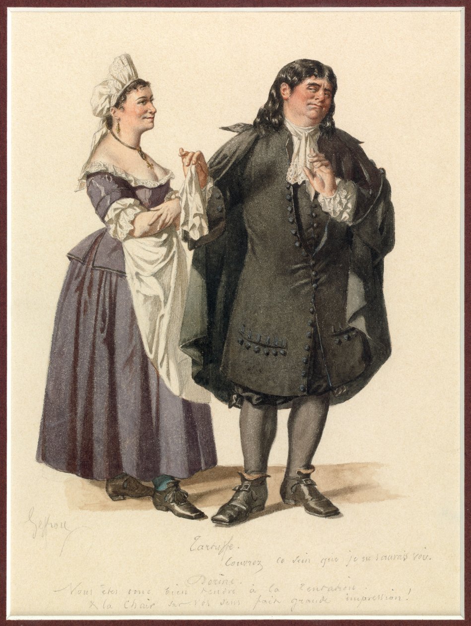 Porträtt av Dorine och Tartuffe, ca 1870 (akvarell) av Edmond Aime Florentin Geffroy
