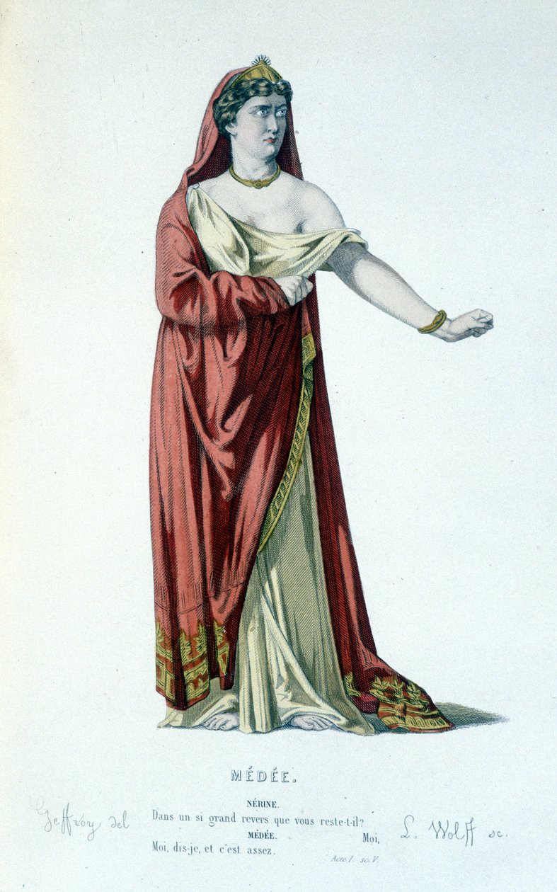 Karaktären av Medee i tragedin Medee - Full Theatre: (Samling av pjäser av Corneille) teckning av Geffroy, gravyr av L. Wolff - ed. Laplace, Sanchez et Cie, Paris 1884 av Edmond Aime Florentin Geffroy