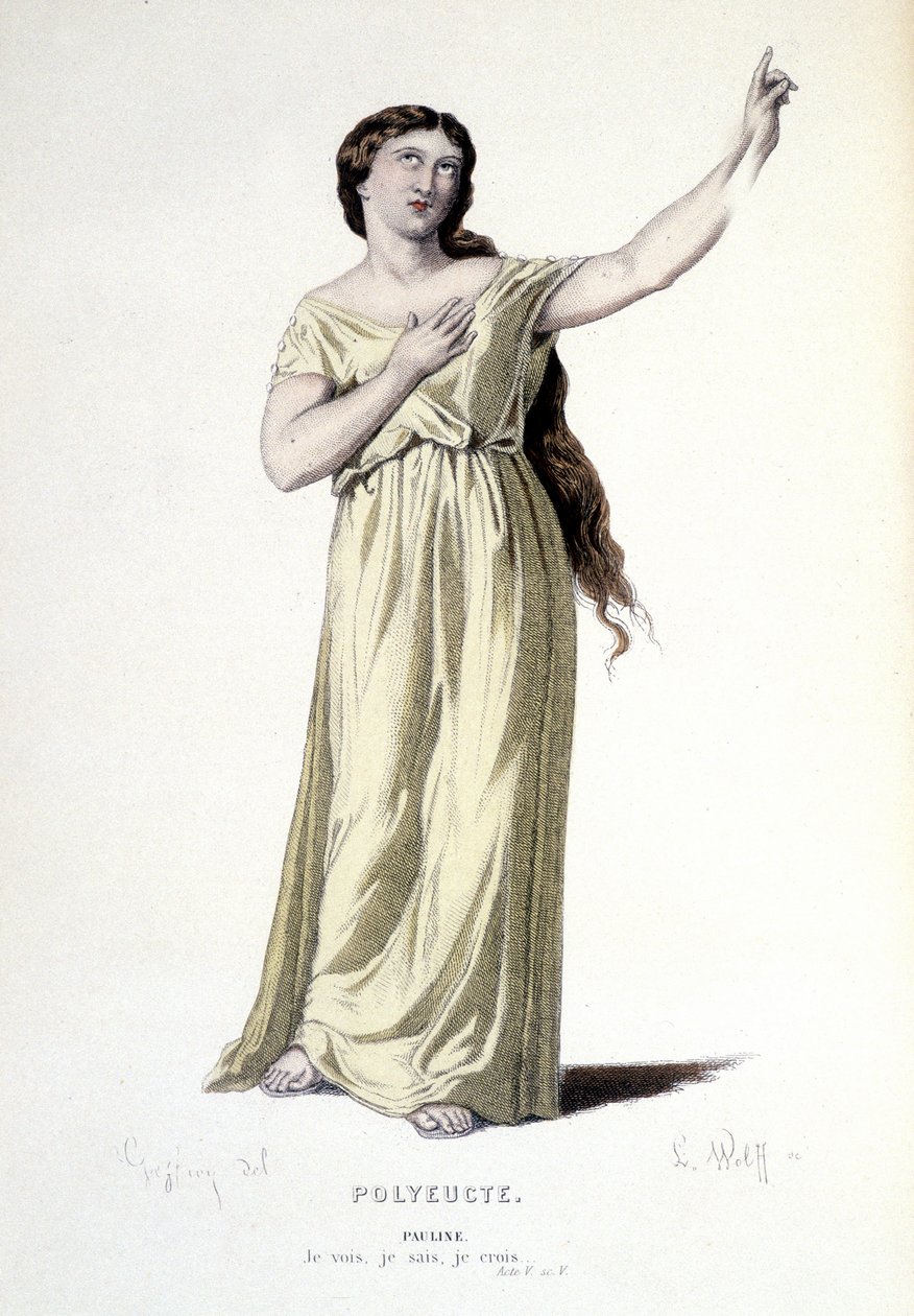 Karaktären av Pauline i tragedin Polyeucte martyr - Full Theatre: (Samling av pjäser av Corneille) teckning av Geffroy, gravyr av L. Wolff - ed. Laplace, Sanchez et Cie, Paris 1884 av Edmond Aime Florentin Geffroy
