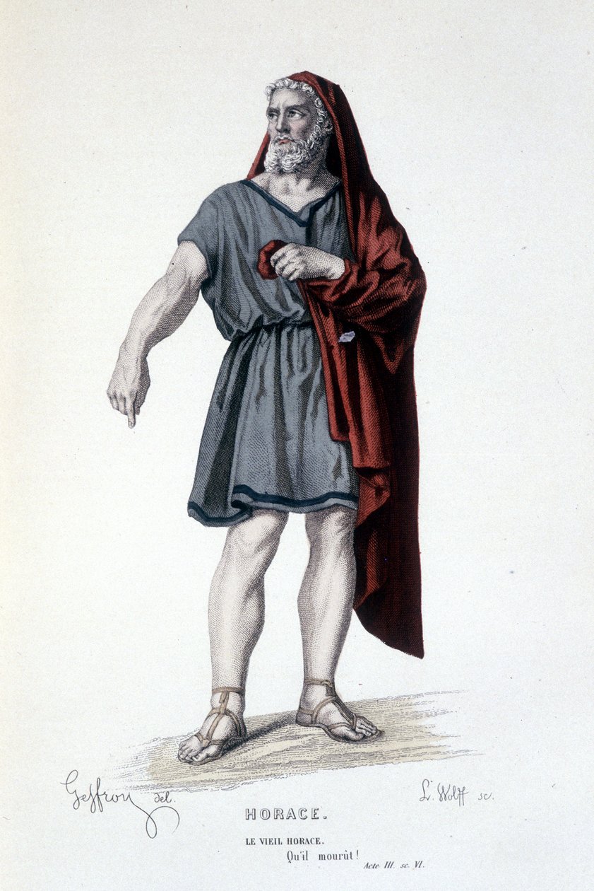 Karaktären av den gamle Horace i tragedin Horace - Full Theatre: (Samling av pjäser av Corneille) teckning av Geffroy, gravyr av L. Wolff - ed. Laplace, Sanchez et Cie, Paris 1884 av Edmond Aime Florentin Geffroy