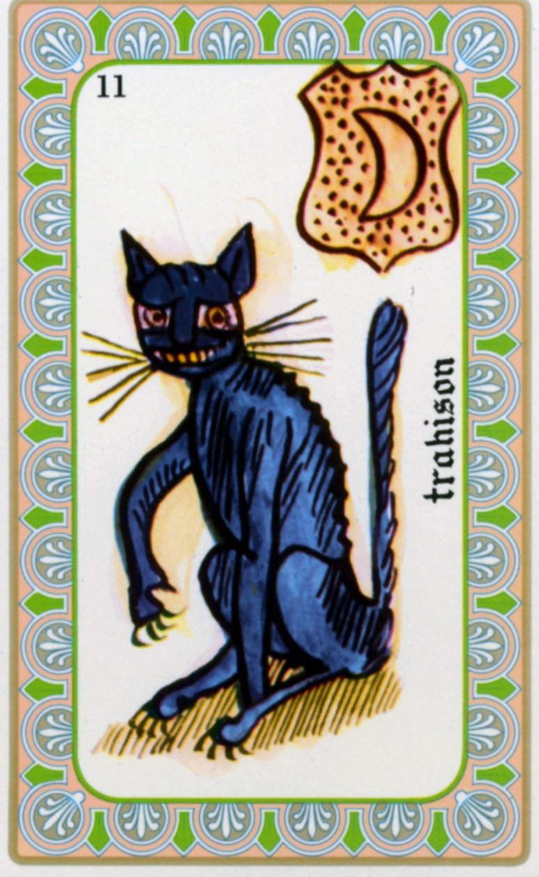tarot av magus Belline tecknad av Edmond Billaudot c. 1845 och ges till klärvoajanta Belline för återutgivning: svekets kort: katten av Edmond Billaudot