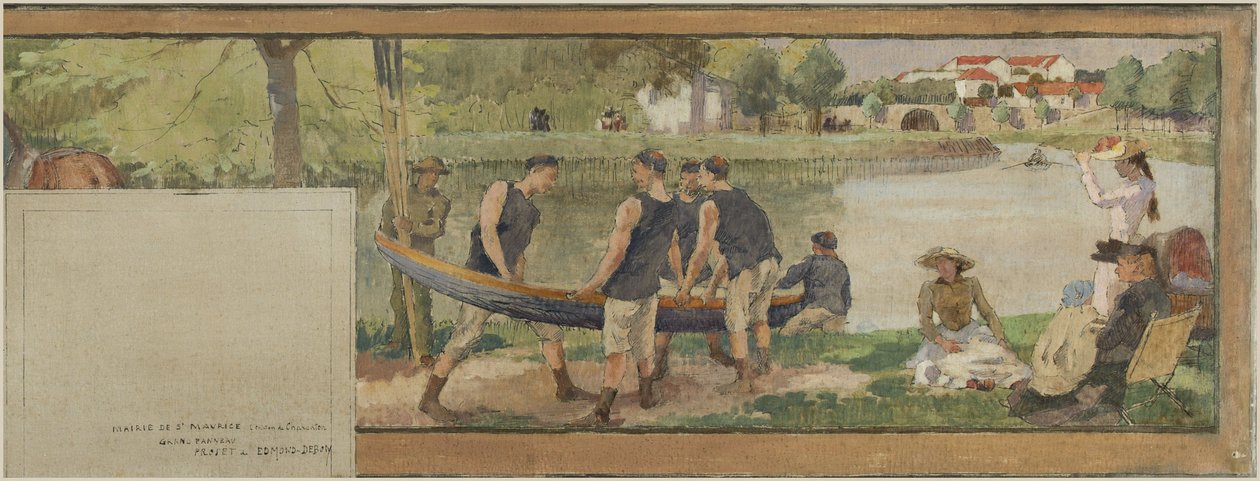 Skiss för rådhuset i Saint-Maurice: Landskap. Les bords de la Marne (för stadshuset), mellan 1890 och 1892 (olja på tusch på duk) av Edmond Debon