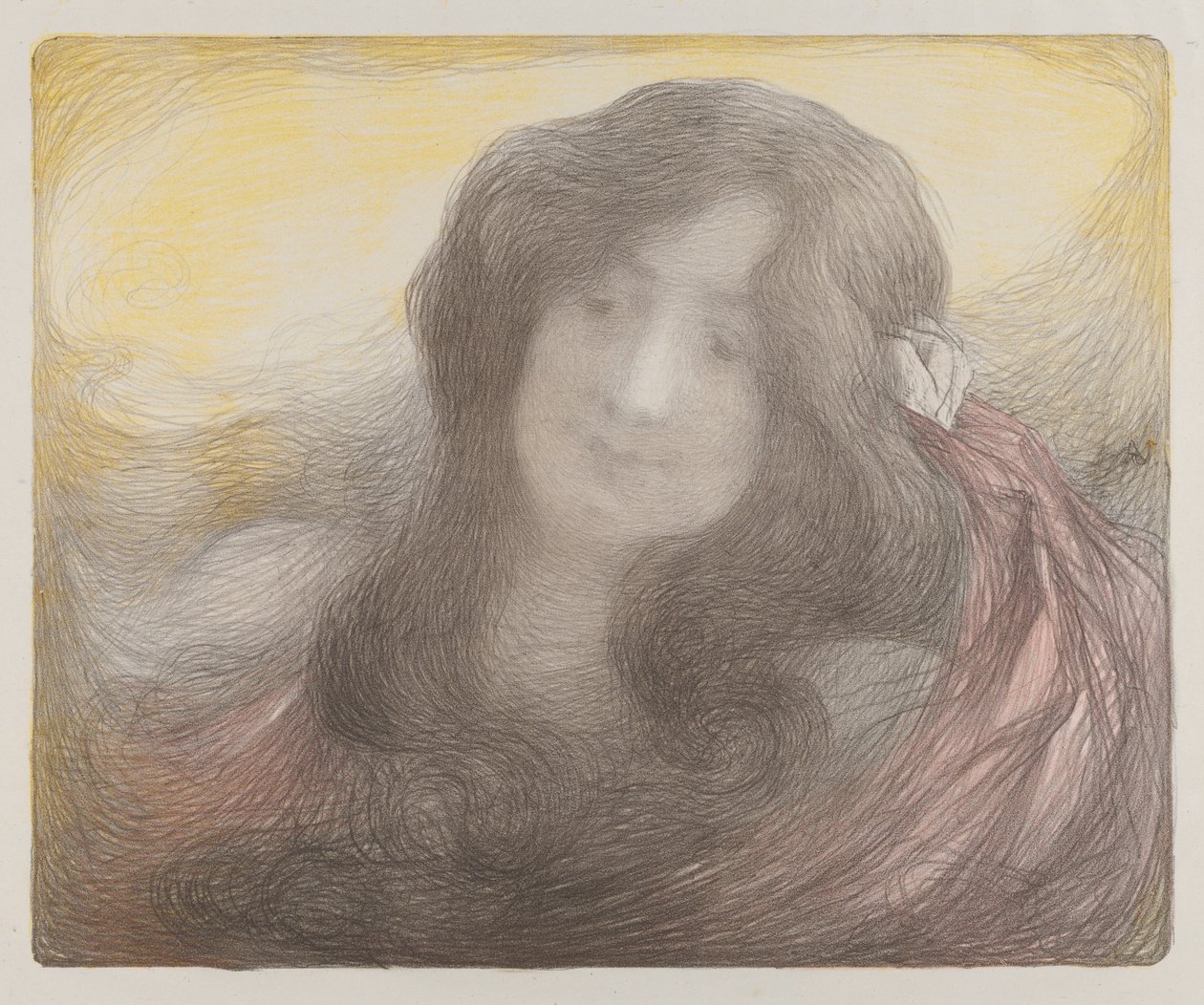 Flicka med långt hår , ca 1898 (färglitografi) av Edmond-Francois Aman-Jean