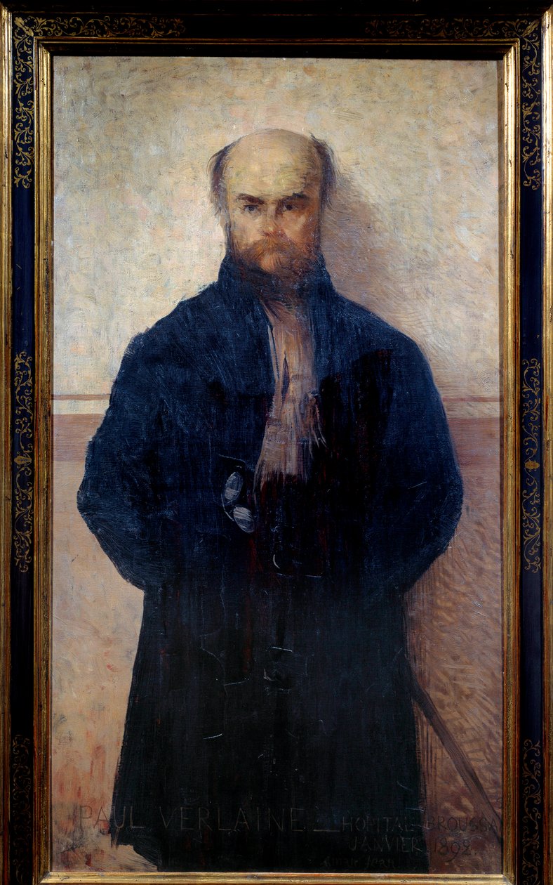 Porträtt av Paul Verlaine (1844 - 1896) fransk poet och författare. Målning av Edmond Francois Aman Jean (Aman-Jean, Amand Jean, Aman-Jean av Edmond François Aman Jean