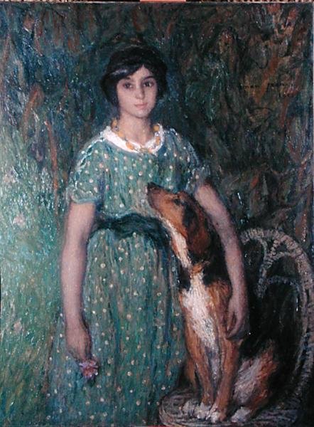 Ung flicka med en hund av Edmond François Aman Jean