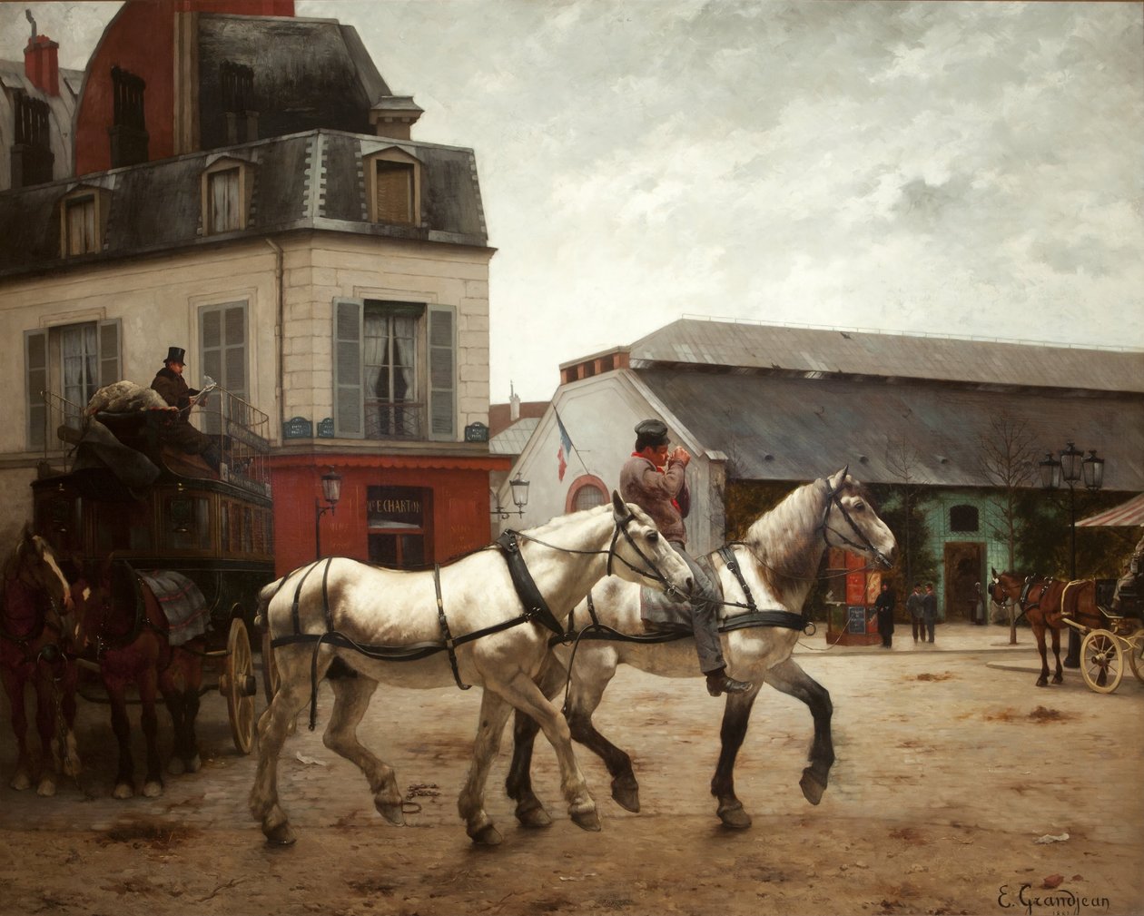 En busshållplats på Place de Passy av Edmond Georges Grandjean
