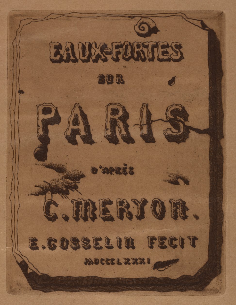 Titel på etsningarna om Paris: Omslag, 1871. av Edmond Gosselin